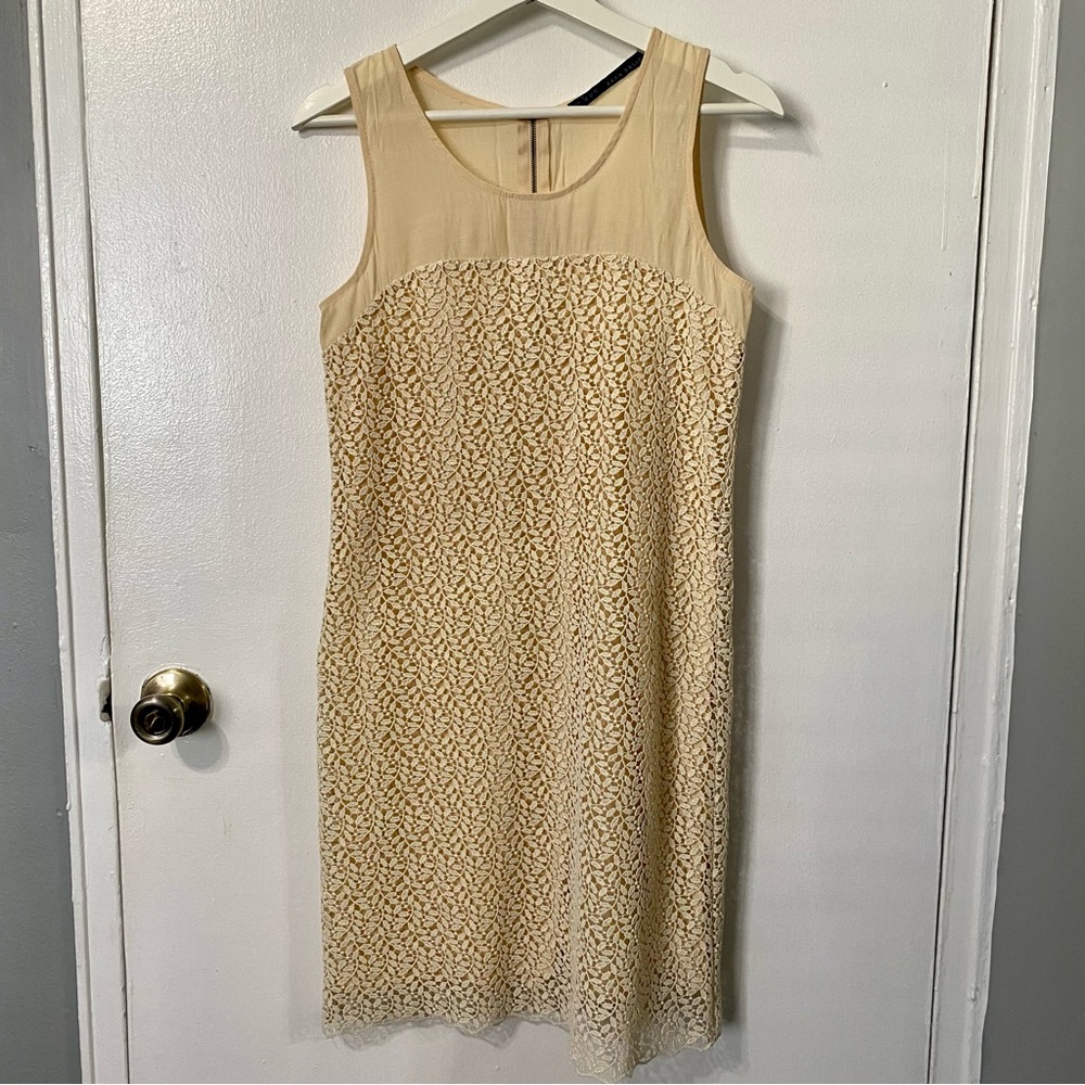 Zara Off-white Dress with Flower detail
